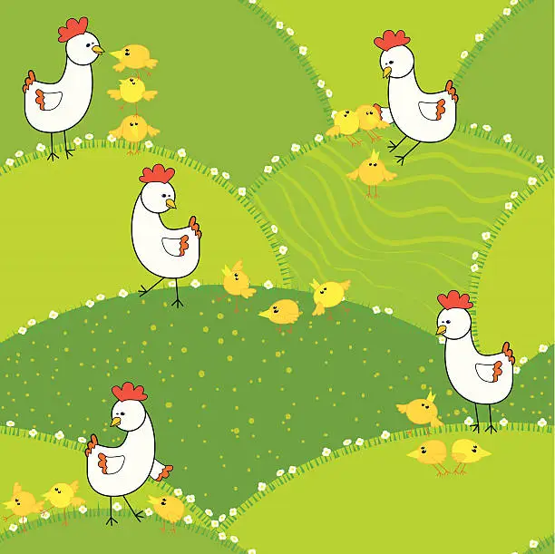 Vector illustration of Chickens - seamless texture