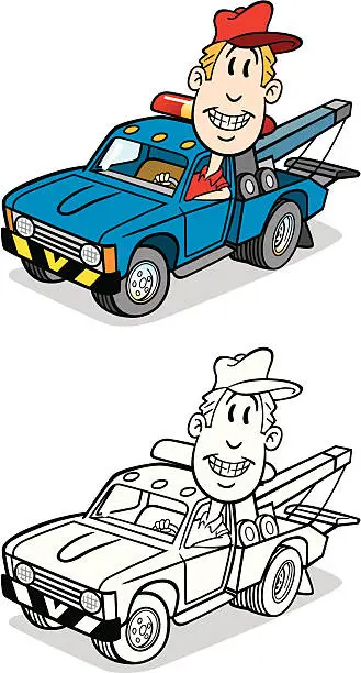 Vector illustration of Cartoon Tow Truck Driver