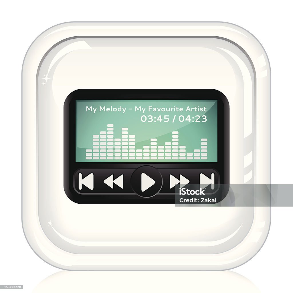 Portable Music Player | White Gloss Button Glossy white button with portable music player icon. Layered composition. Equipment stock vector