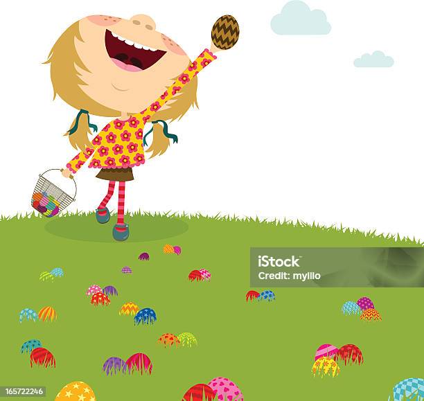 Ilustración de Chica Feliz Huevo De Pascua Hunt Fiesta De Los Niños y más Vectores Libres de Derechos de Caza