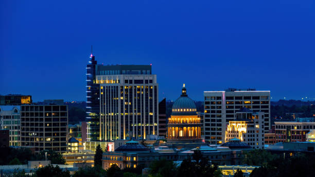 istock Boise skyline at night with building light on 1657222527