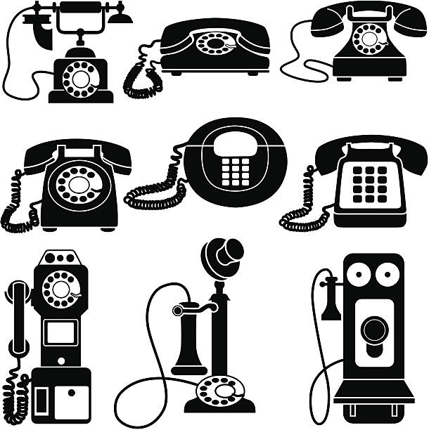 ilustrações, clipart, desenhos animados e ícones de telefone preto e branco vintage de - 20th century style