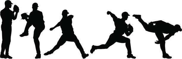 Anatomy of a Strikeout 5 Silhouettes of a baseball pitcher pitching. Simple shapes for easy printing, separating and color changes. File formats: EPS and JPG baseball pitcher stock illustrations