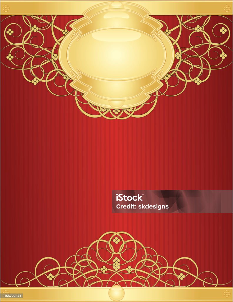 Vai Design Floral fundo vermelho brilhante e Ouro - Royalty-free Amor arte vetorial