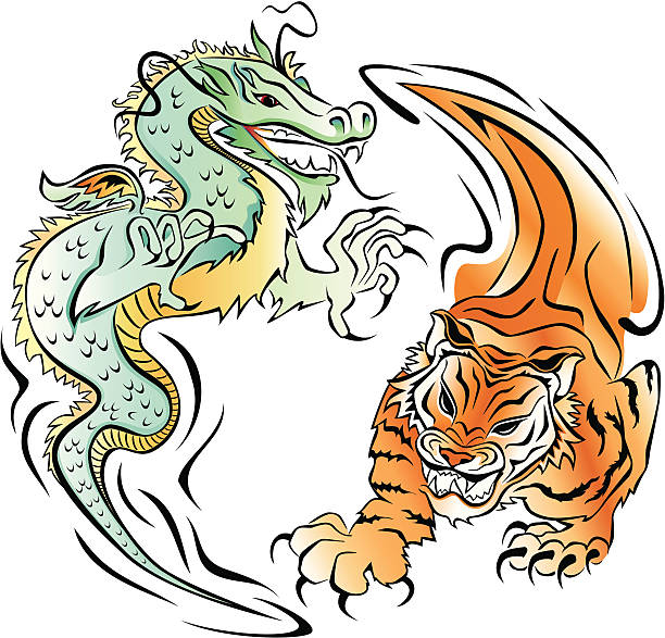 Tiger and Dragon vector art illustration