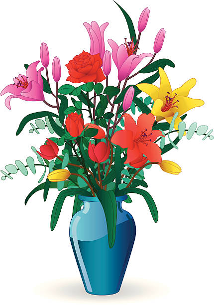 vase mit blumen - blumenvase stock-grafiken, -clipart, -cartoons und -symbole