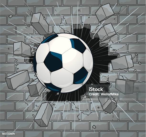 Piłka Nożna Ulega Awariom Przez Mur Z Cegły - Stockowe grafiki wektorowe i więcej obrazów Betonowy - Betonowy, Demolować, Mur z cegły