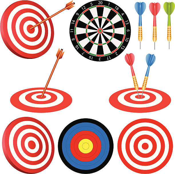 과녁 - dartboard bulls eye darts pattern stock illustrations