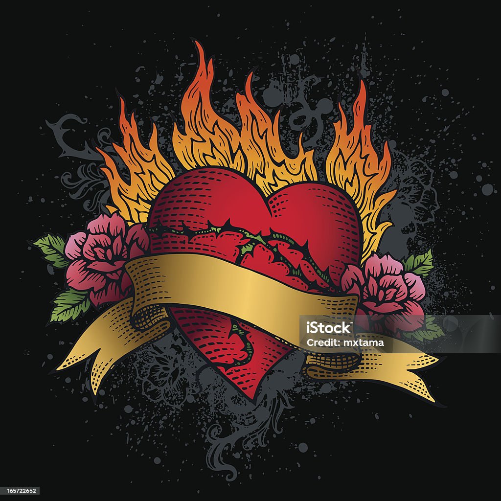 Wzór z serca na ogień banner Tatuaż z róż - Grafika wektorowa royalty-free (Serce - Symbol idei)