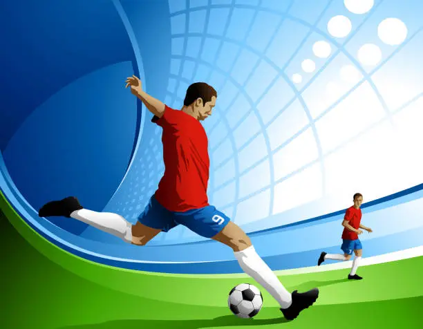 Vector illustration of Soccer Player Striking Ball