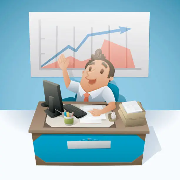 Vector illustration of Office Worker at his Desk