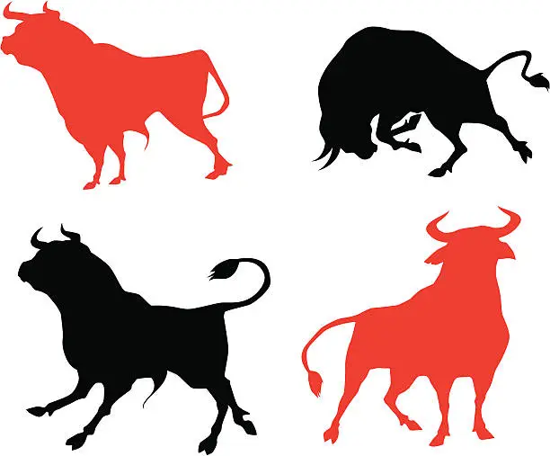 Vector illustration of Bull silhouettes