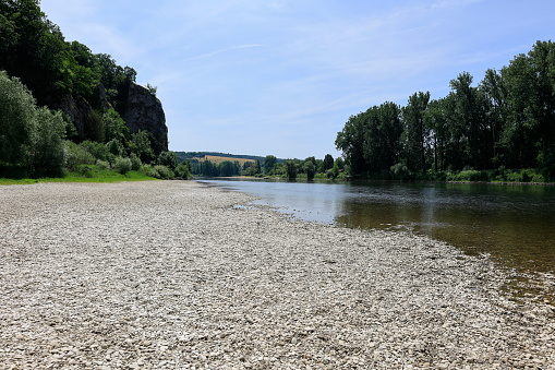 Pebble beach on the banks of the Danube near Weltenburg