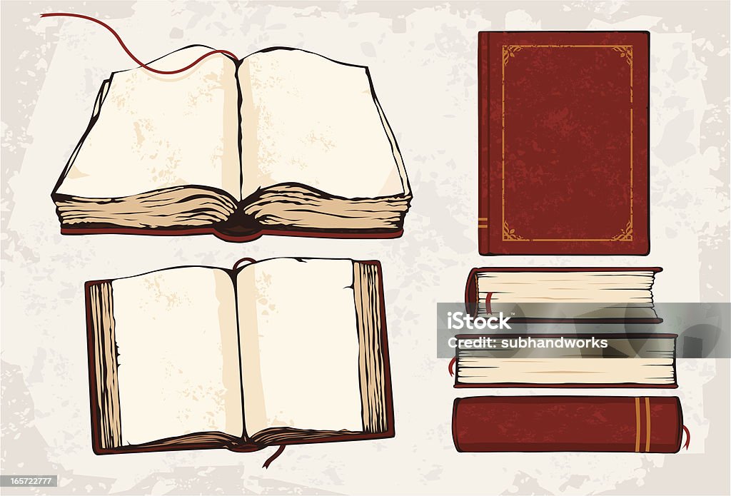 A drawing of 6 red books with built in red bookmark strings Various books in different side. no gradient Old Book stock vector