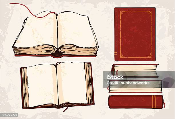 A Drawing Of 6 Red Books With Built In Red Bookmark Strings Stock Illustration - Download Image Now
