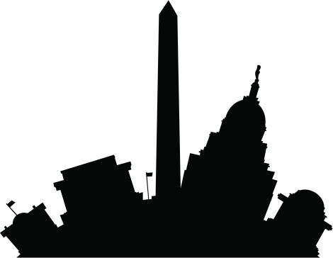 A cartoon silhouette of Washington, D.C.