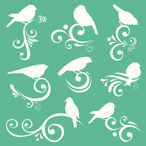 Birds &amp; scrolls vector art illustration