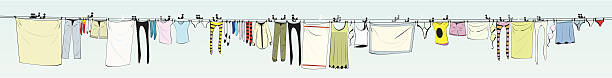 lange reihe wäscherei - laundry clothing clothesline hanging stock-grafiken, -clipart, -cartoons und -symbole