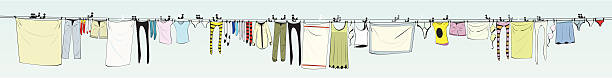 ilustrações, clipart, desenhos animados e ícones de longa fila de lavanderia - laundry clothing clothesline hanging