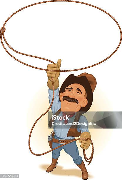 Cowboy Com Laço De Corda - Arte vetorial de stock e mais imagens de Laço de Corda - Laço de Corda, Vaqueiro, Ilustração