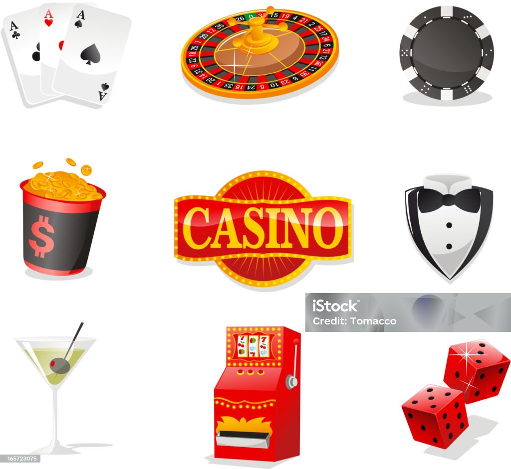 Casinò elementi di design carte fiche della Roulette monete Drink Slot Dado - arte vettoriale royalty-free di Roulette