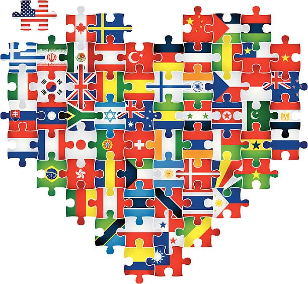 Vector illustration of heart puzzle with flags