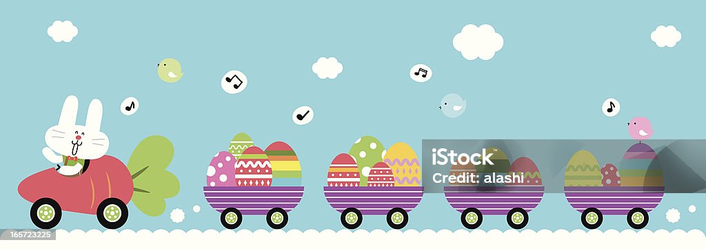 illustration vectorielle de lapin de Pâques avec des œufs de train - clipart vectoriel de Voiture libre de droits