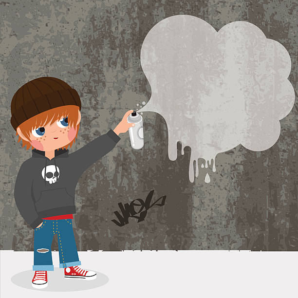 chłopiec i graffiti - adolescence backgrounds child youth culture stock illustrations