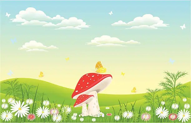 Vector illustration of mushroom in nature