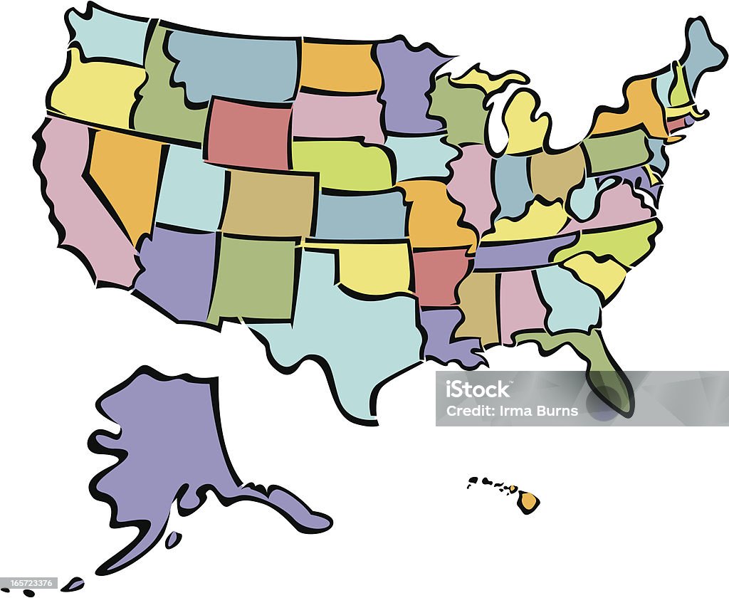 Stylized United States map Simplified vector map of United States. 2 layers of art (layer for color and layer for black strokes). Global colors used. Map stock vector