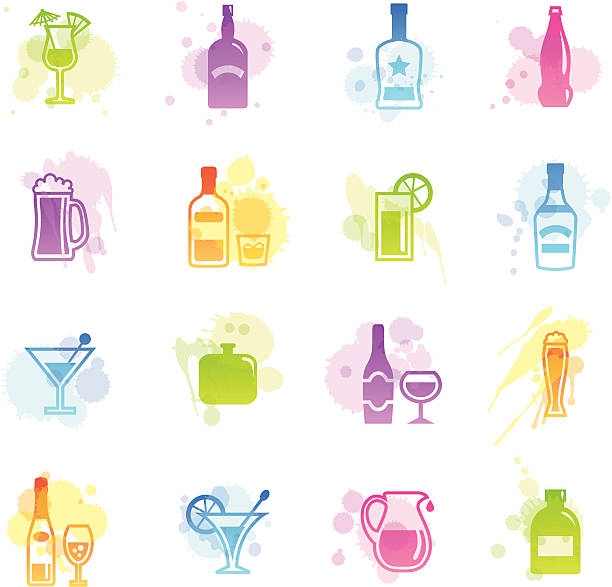 пятна иконки-алкоголя - martini glass wineglass wine bottle glass stock illustrations