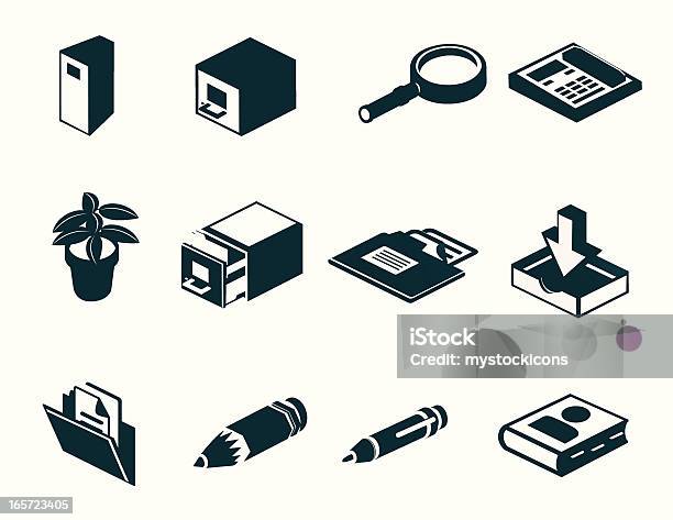 Office Icons Stock Illustration - Download Image Now - Icon Symbol, Isometric Projection, Magnifying Glass