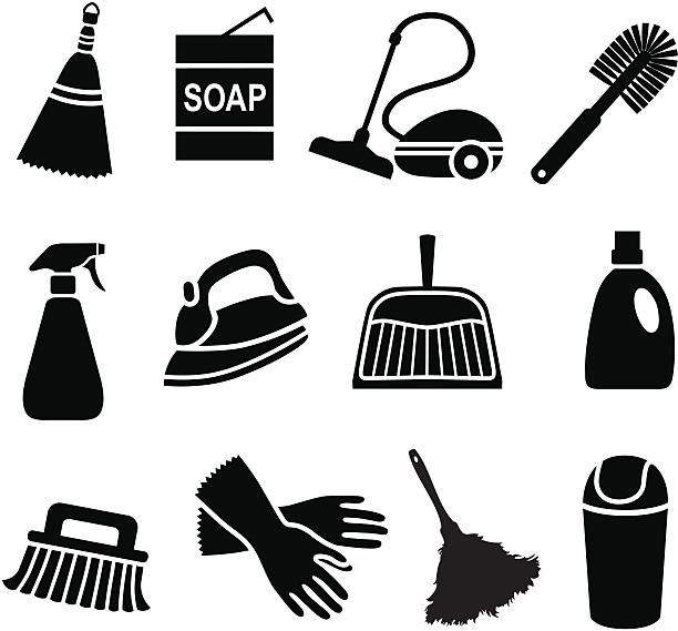 illustrations, cliparts, dessins animés et icônes de maison nettoyage icônes - lessive corvée domestique