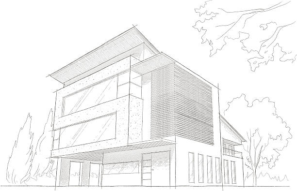 istock Light detailed sketch of a modern building 165723433