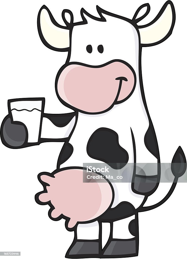 Cow with a glas of milk illustration of a happy cow with a glas of milk stands - isolated on white background Milk stock vector