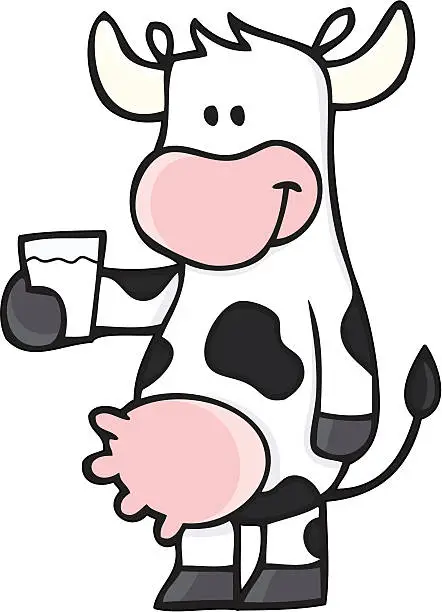 Vector illustration of Cow with a glas of milk