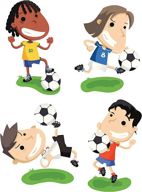 Vector illustration of Four cartoons about soccer for the World Cup