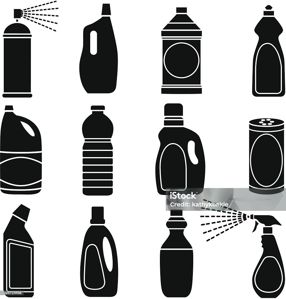cleaning supplies Vector icons of cleaning supplies and plastic bottles. Icon Symbol stock vector