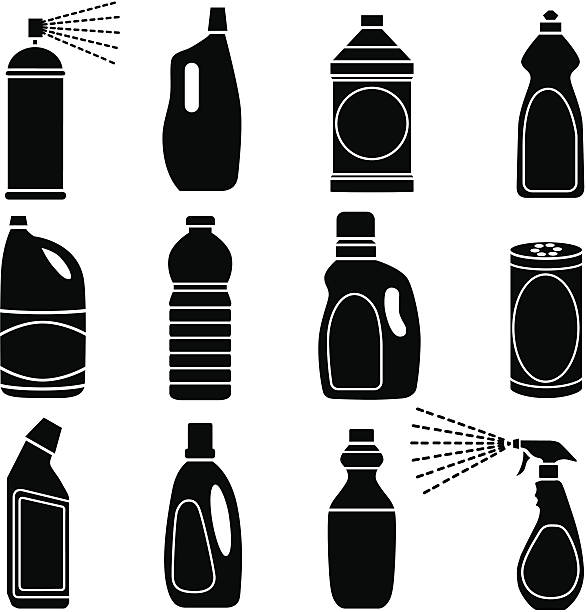 cleaning supplies Vector icons of cleaning supplies and plastic bottles. bleach stock illustrations