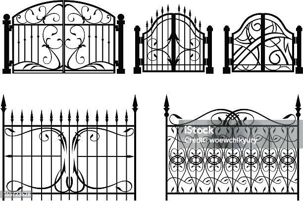 Железные Ворота Забор — стоковая векторная графика и другие изображения на тему Ворота - Ворота, Железо, Особняк