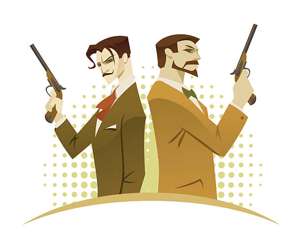 Duel of gentlemen Two aristocrats on duel. Cartoon style. dueling stock illustrations