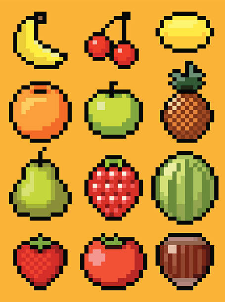 pixel фрукты - strawberry tomato stock illustrations