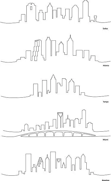 Vector illustration of Stylized Line Drawings of American Cities