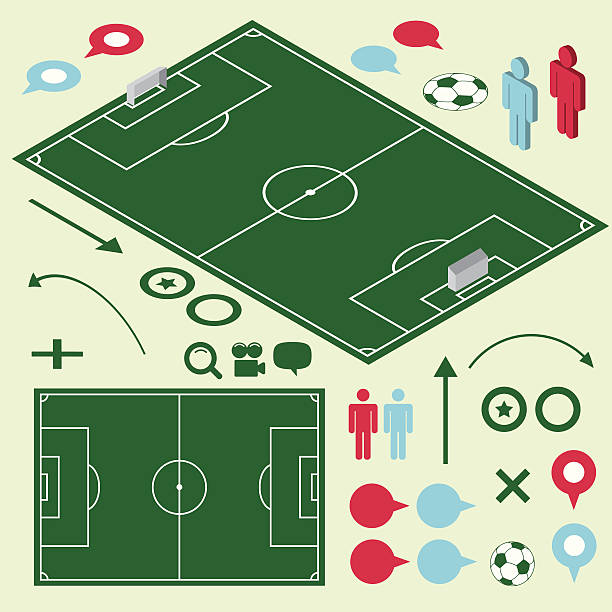 ilustrações de stock, clip art, desenhos animados e ícones de minibarra de ferramentas e plano de estratégia de futebol - football field backgrounds aerial view sport