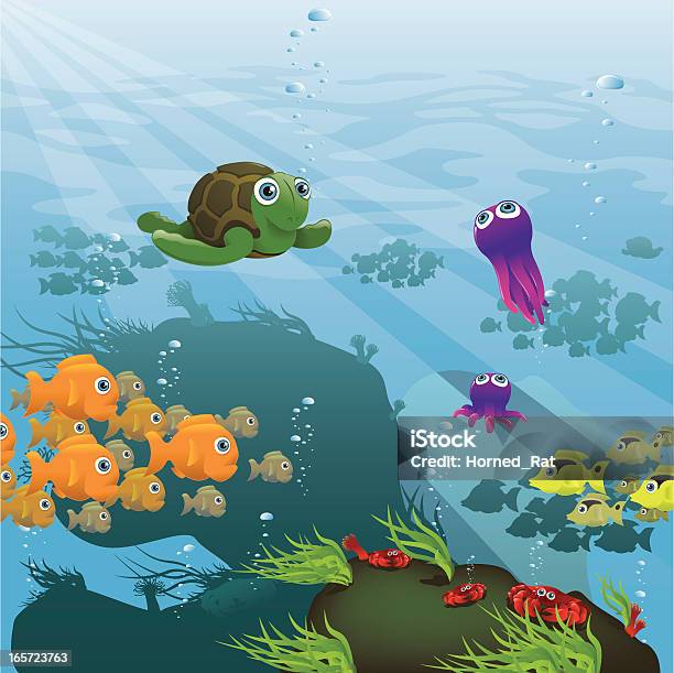Ilustración de Vida Acuática De Arrecife y más Vectores Libres de Derechos de Tortuga franca - Tortuga franca, Agua, Alga Marina