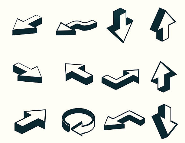 화살표 아이콘 세트 - moving up arrow sign interface icons three dimensional shape stock illustrations