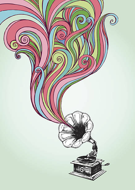 Old Gramophone vector art illustration