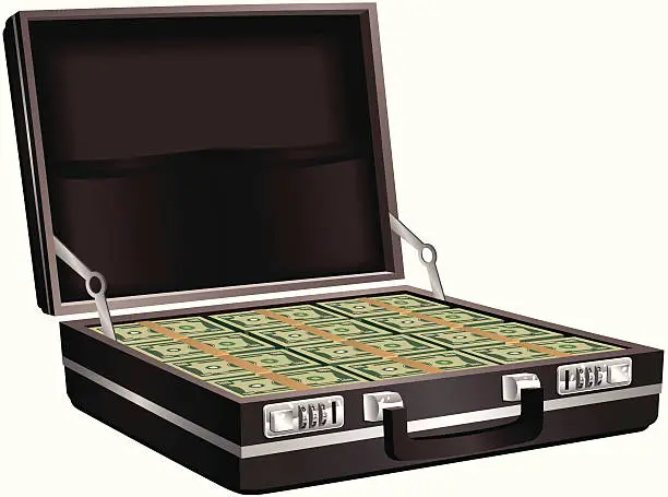 Vector illustration of Black leather briefcase full of money