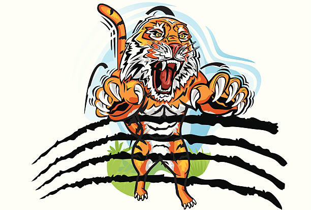 虎跳 - tiger mascot jumping claw点のイラスト素材／クリップアート素材／マンガ素材／アイコン素材