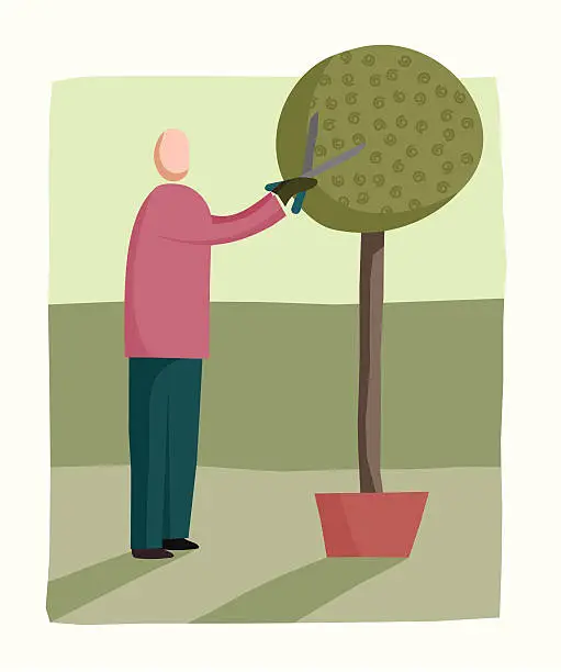 Vector illustration of Man Pruning a Tree